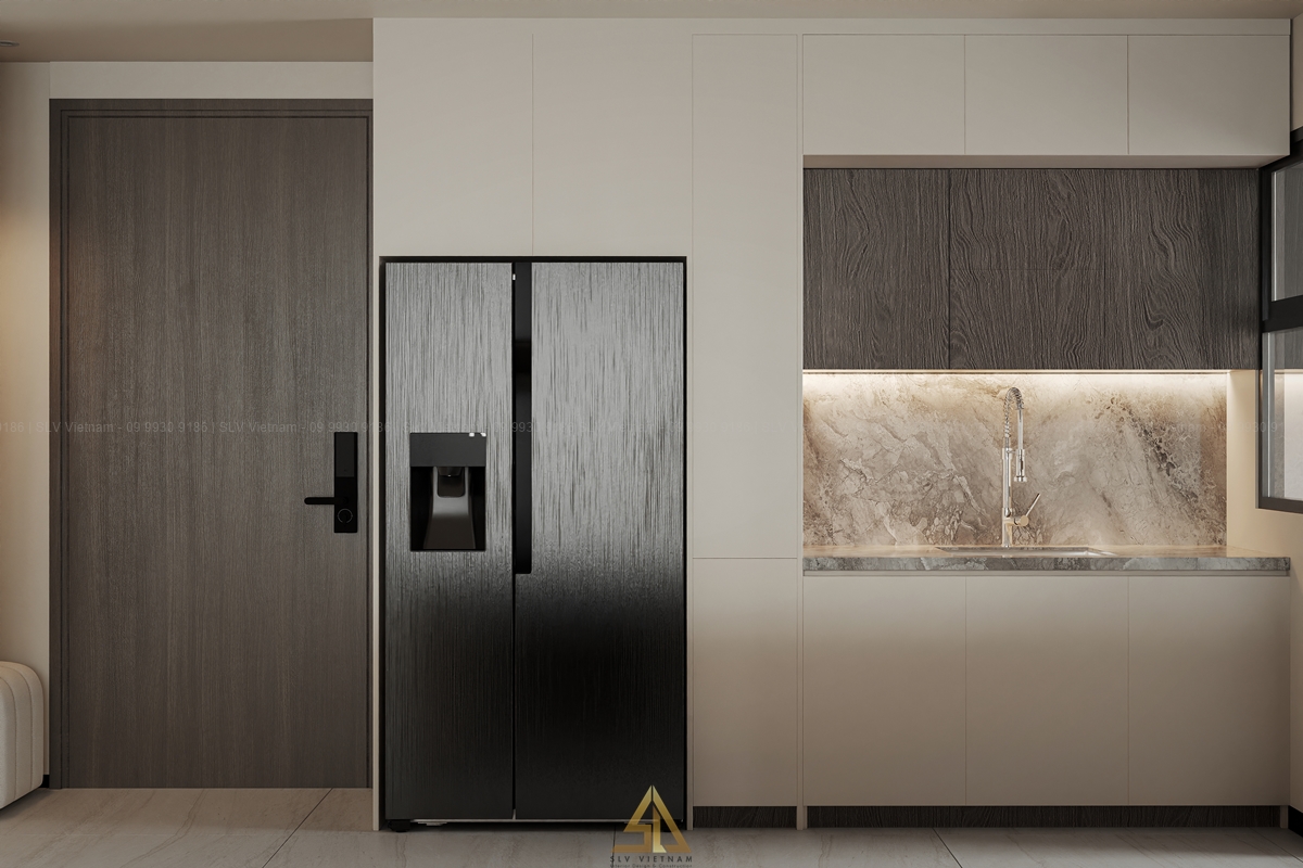 Tủ bếp chữ I phù hợp không gian chung cư nhỏ (Nguồn ảnh: SLV Vietnam)