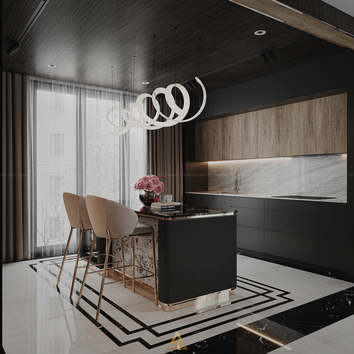 Mẫu 6: Phòng bếp có đảo bếp kết hợp quầy bar hiện đại (Nguồn ảnh: SLV Vietnam)