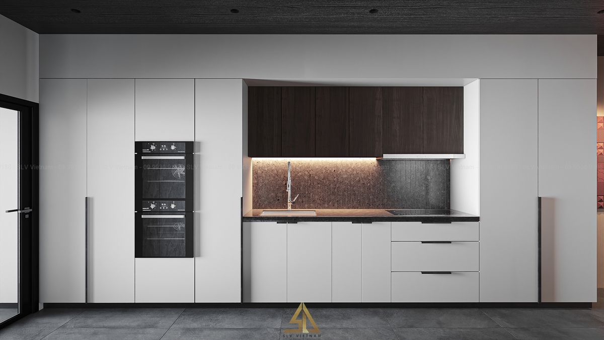 Hệ tủ bếp lớn tăng không gian lưu trữ cho gia chủ (Nguồn ảnh: SLV Vietnam)