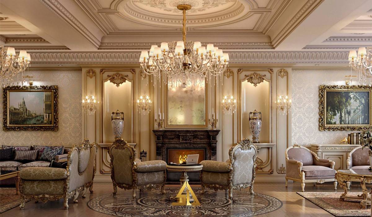 Mẫu 30: Phòng khách cổ điển phong cách quý tộc Châu  Âu
