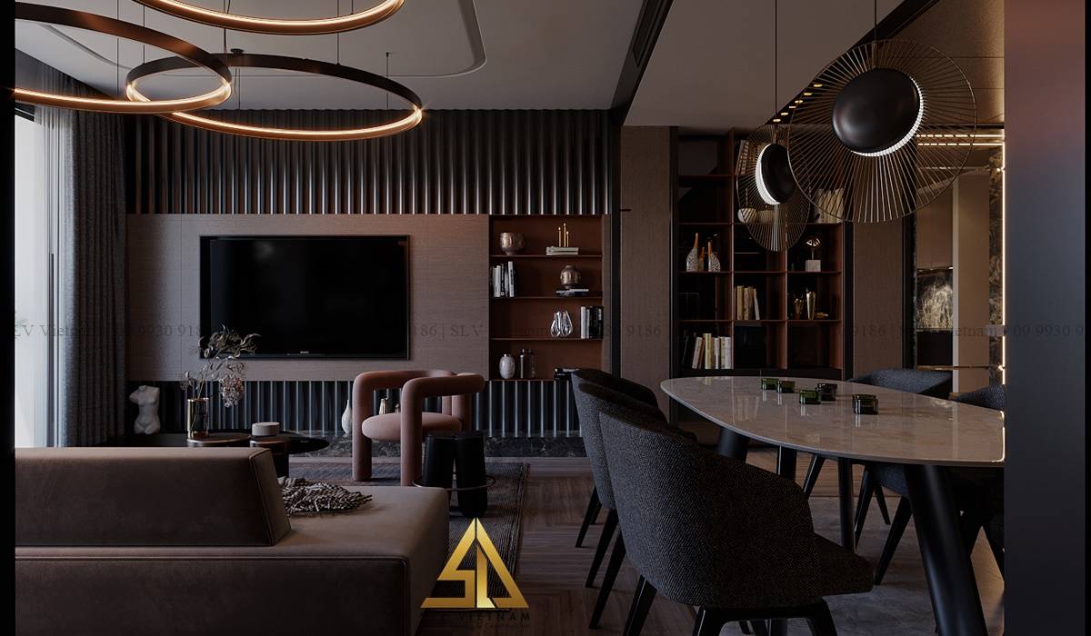 Dự án thiết kế quầy bar ngăn bếp và khách chung cư hiện đại 3