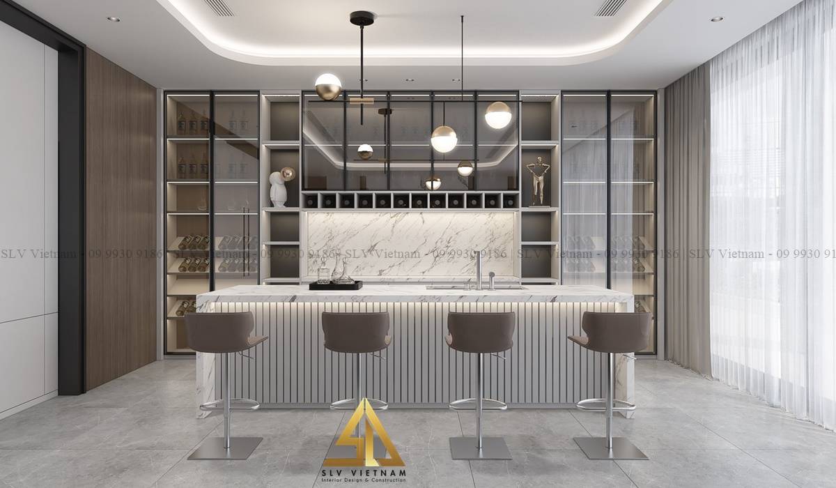 Dự án thiết kế quầy bar ngăn phòng bếp và khách tại Lý Chính Thắng 3