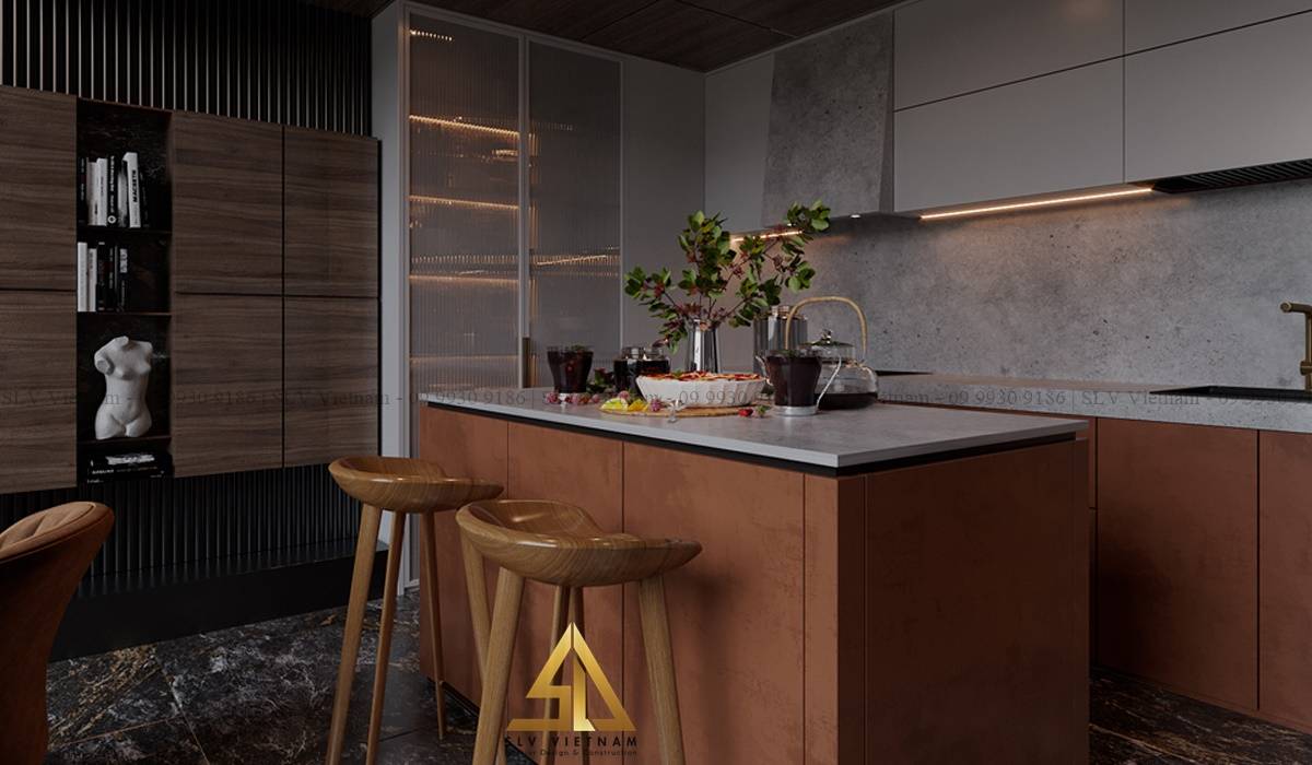 Dự án thiết kế quầy bar ngăn phòng bếp và phòng khách sang trọng 5